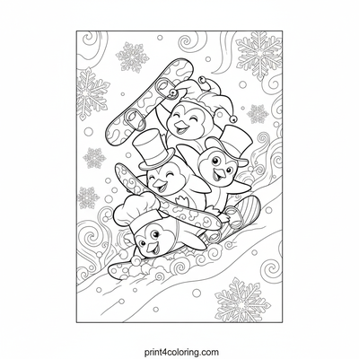 Wacky Penguin Winter Wipeout - free printable coloring page