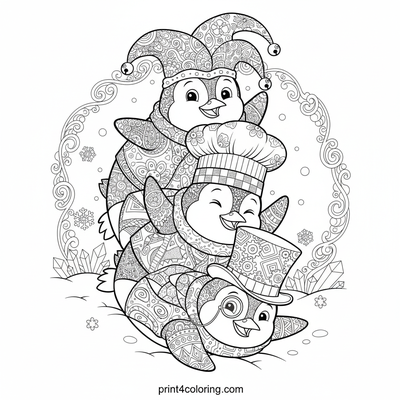 Penguin Pile-Up Party on the Slopes! - free printable coloring page