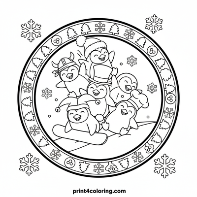 Zentangle Penguin Slope Shenanigans - free printable coloring page