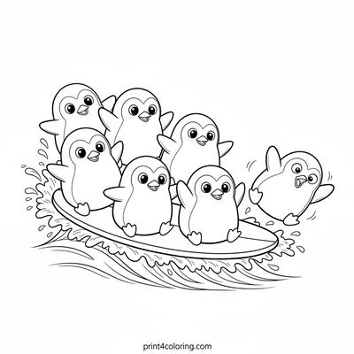 Penguin Surf Team Tumble Trouble - free printable coloring page