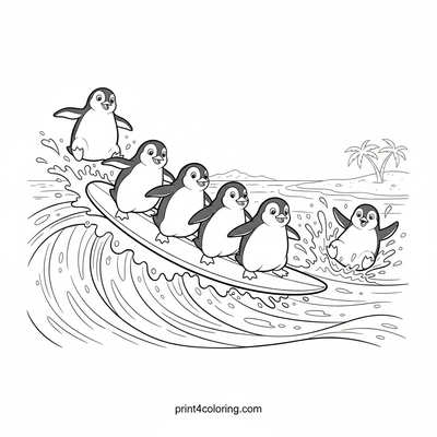 Penguin Surf Team Tumble Trouble - free printable coloring page