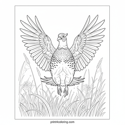 Dawn's Golden Ascent: Majestic Pheasant Takes Flight - free printable coloring page