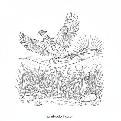 Majestic Dawn Flight: Pheasant's Morning Leap - free printable coloring page