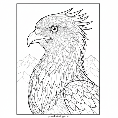 Phoenix's Fiery Ascent Over Ancient Peaks - free printable coloring page