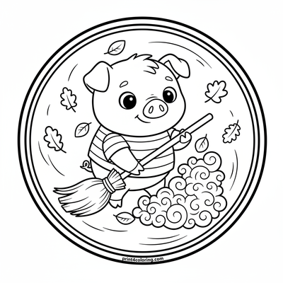 Piglet's Cozy Autumn Sweep - free printable coloring page