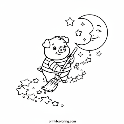 Piglet's Magical Starry Sweep - free printable coloring page