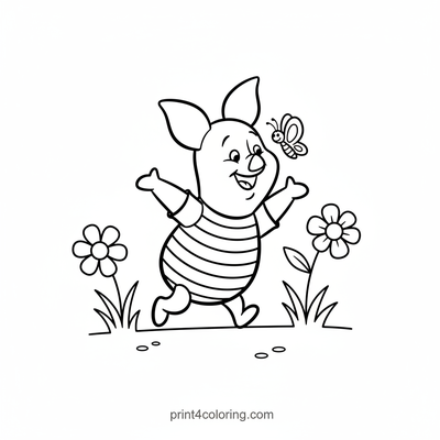 Piglet's Butterfly Tickle Surprise - free printable coloring page