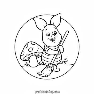 Piglet's Cozy Clean-Up Day - free printable coloring page