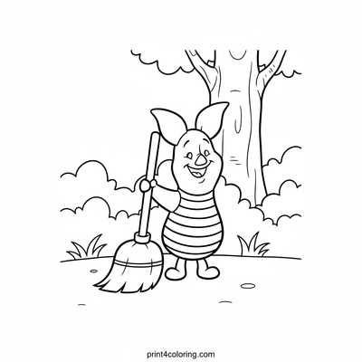 Piglet's Proud Tidy-Up - free printable coloring page