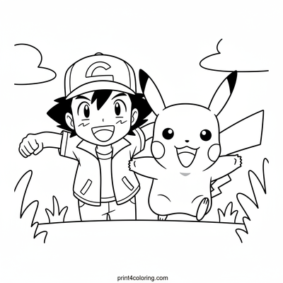Pikachu and Ash's Sunny Sprint - free printable coloring page