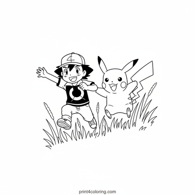 Ash and Pikachu's Sunny Sprint - free printable coloring page