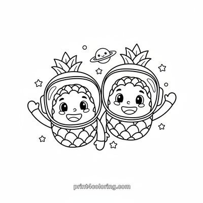 Cosmic Pineapple Pals - free printable coloring page