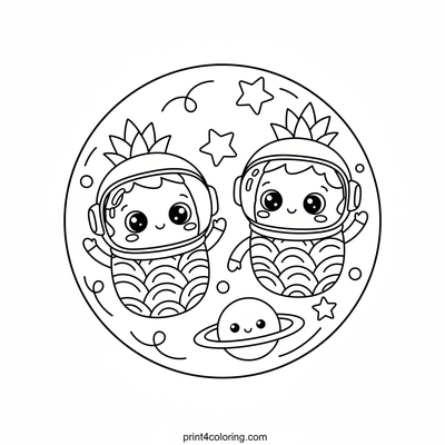 Sweet Pineapple Astronauts' Space Adventure - free printable coloring page