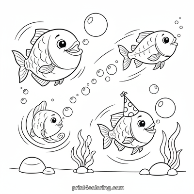 Happy Piranhas' Bubble Bonanza! - free printable coloring page
