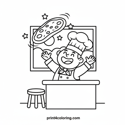 The Acrobatic Pizza Chef! - free printable coloring page