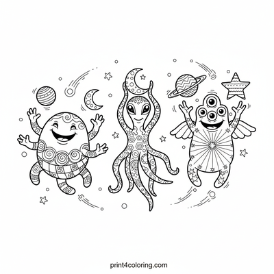 Cosmic Critter Juggling Extravaganza! - free printable coloring page