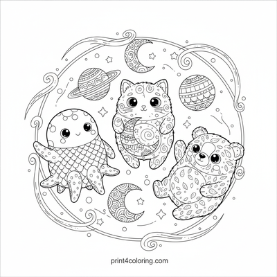 Cosmic Critters' Planet Juggling Jamboree - free printable coloring page