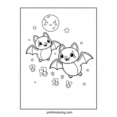 Moonlit Bat & Firefly Chase - free printable coloring page