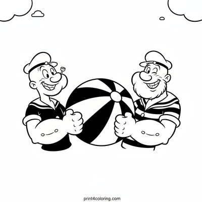 Popeye and Bluto's Beach Ball Tug-of-War! - free printable coloring page