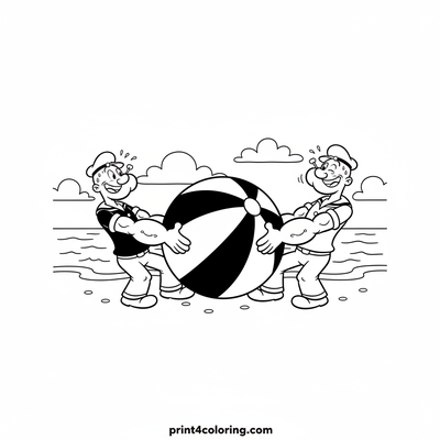 Popeye & Bluto's Beach Ball Bash! - free printable coloring page
