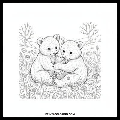 Sun-Dappled Bear Cub Playtime - free printable coloring page