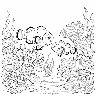 Playful Clownfish Dance in the Reef - free printable coloring page
