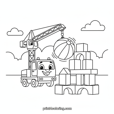 Playful Crane's Bouncy Block Bash! - free printable coloring page