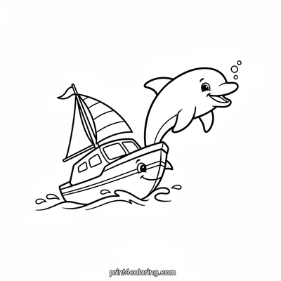 Dolphin's Yacht Race Fun - free printable coloring page