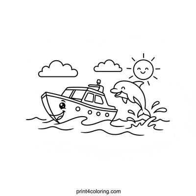 Playful Dolphin's Yacht Adventure - free printable coloring page