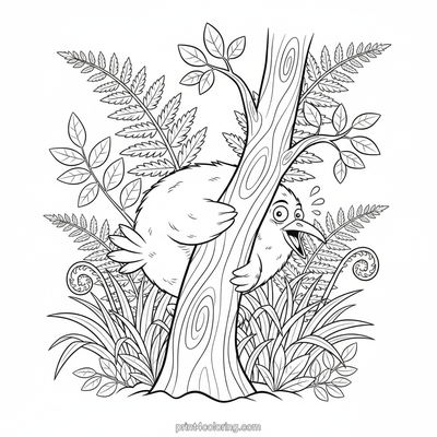 Playful Kiwi's Forest Game - free printable coloring page