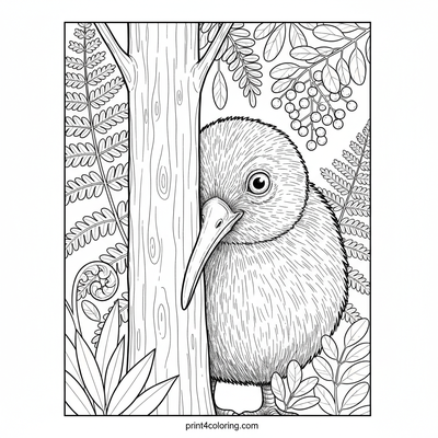 Playful Kiwi's Comical Hide-and-Seek - free printable coloring page