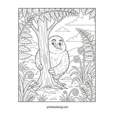 Playful Kiwi's Peek-a-Boo Adventure - free printable coloring page