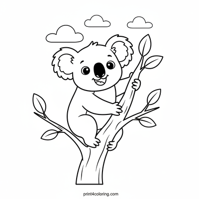 Smiling Koala's Eucalyptus Adventure - free printable coloring page
