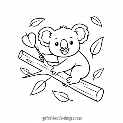 Happy Koala's Leafy Climb - free printable coloring page