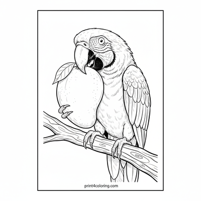 Mischievous Macaw's Giant Mango Mission - free printable coloring page