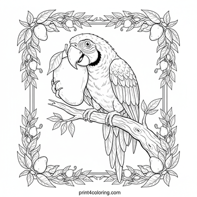 Playful Macaw's Giant Mango Adventure - free printable coloring page