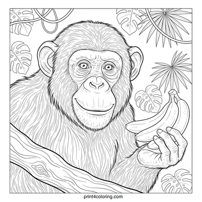 Detailed Monkey's Tropical Snack - free printable coloring page
