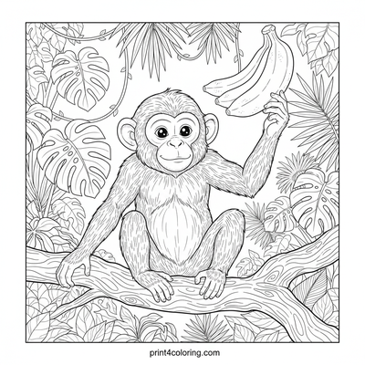 Jungle Joy: Playful Monkey's Banana Feast - free printable coloring page