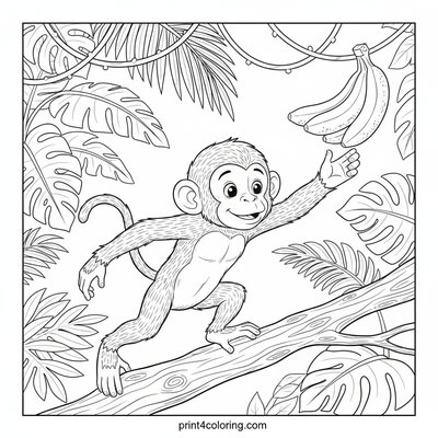 Jungle Fun: Playful Monkey's Banana Snack - free printable coloring page