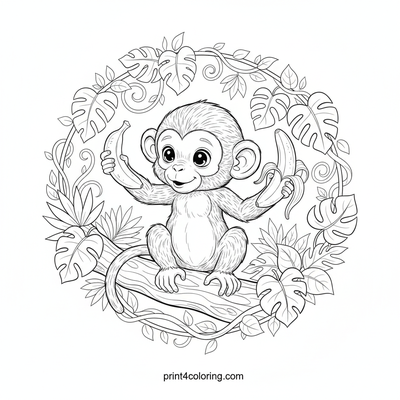 Happy Monkey's Banana Bonanza - free printable coloring page