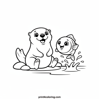 Happy Otter, Leaping Fish! - free printable coloring page
