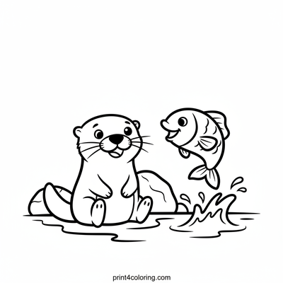Happy Otter and Leaping Fish Fun - free printable coloring page