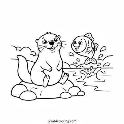 Happy Otter and the Leaping Fish - free printable coloring page