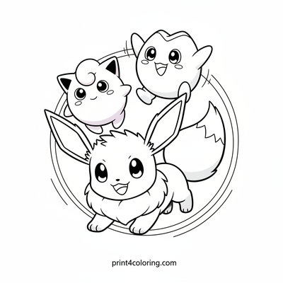 Sunny Day Pokemon Fun with Eevee, Togepi & Jigglypuff! - free printable coloring page