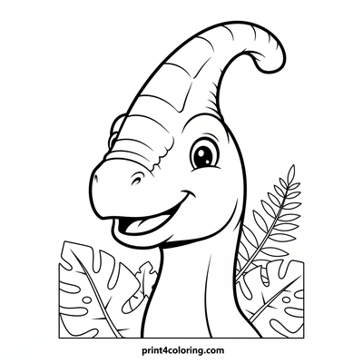 Happy Parasaurolophus Jungle Dance - free printable coloring page