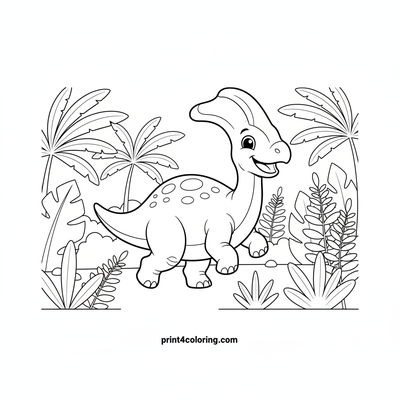 Joyful Jungle Prance: A Parasaurolophus Adventure - free printable coloring page