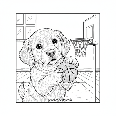 Playful Puppy's Big Hoop Dreams - free printable coloring page