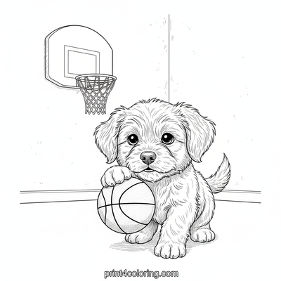 Puppy's First Dribble Adventure - free printable coloring page