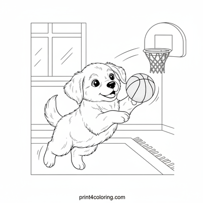 Playful Puppy's First Dribble - free printable coloring page