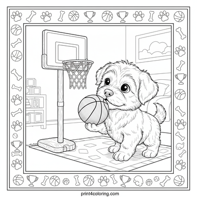 Playful Puppy's Dribble Debut - free printable coloring page